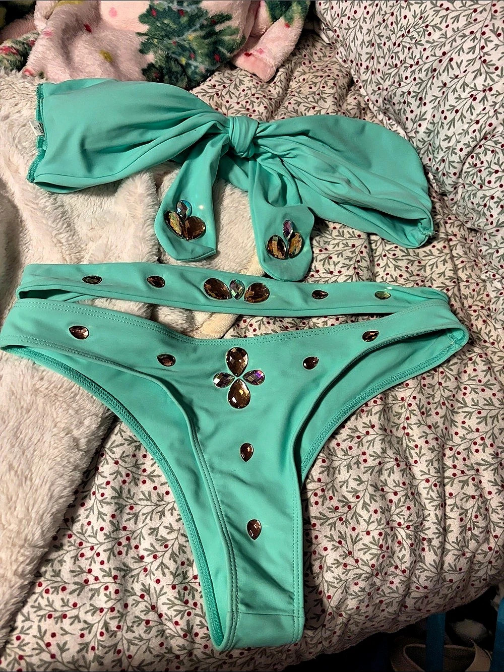 Embellished Bikini Set in Green Size Large